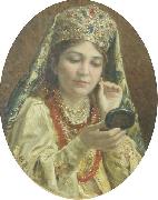 Vladimir Makovsky Young Lady Looking into a Mirror Spain oil painting artist